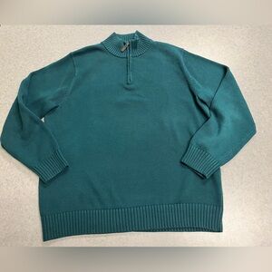 L.L.Bean Green Cotton Heavy Knit Mock Neck Quarter Zip Sweater Pullover—XL